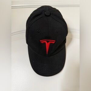Tesla Adjustable Kids Black Hat w/ Red Embroidered Emblem Mini Elon